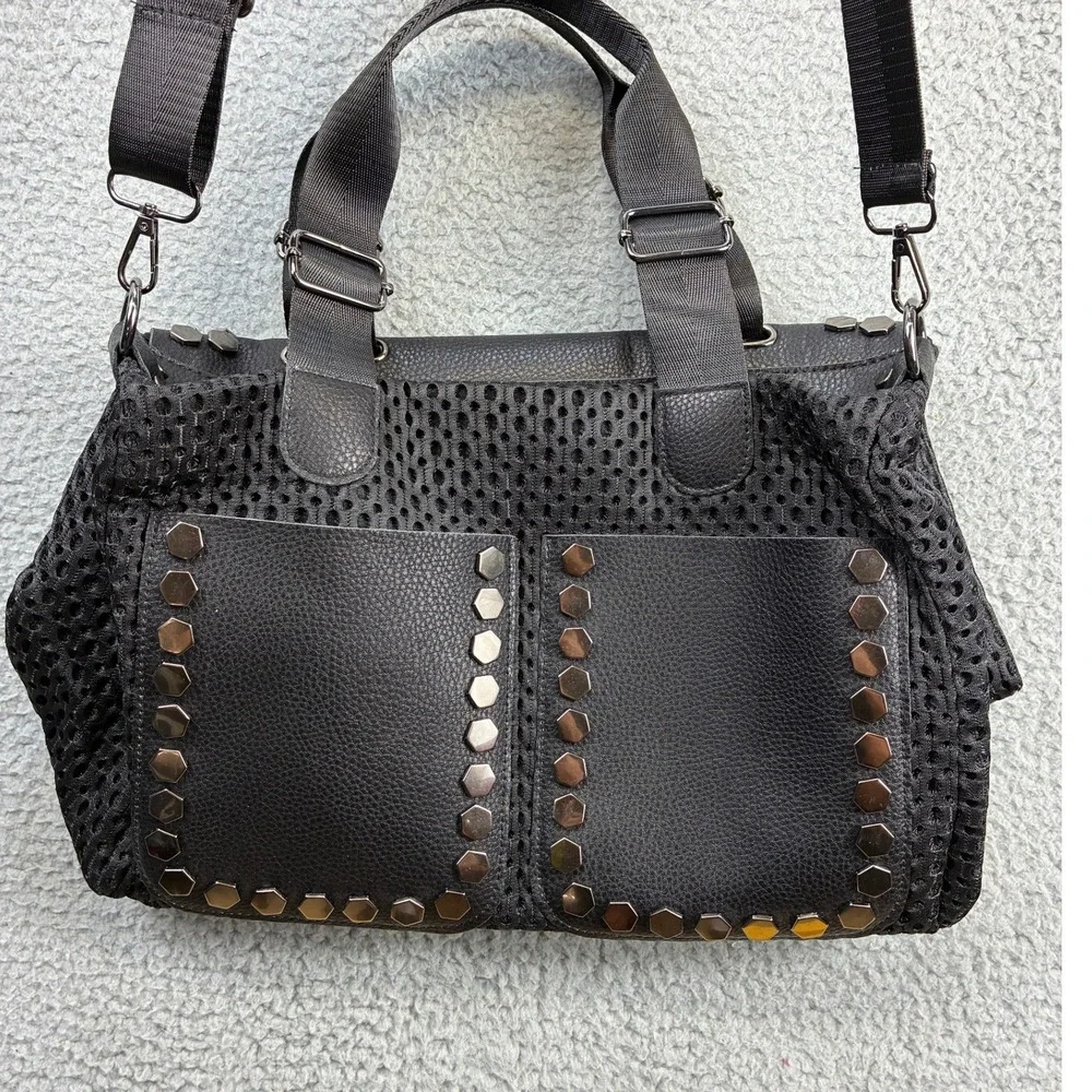 Dickies Musou Satchel Bag Studded Crossbody Womens Black Mesh Goth Punk Tote